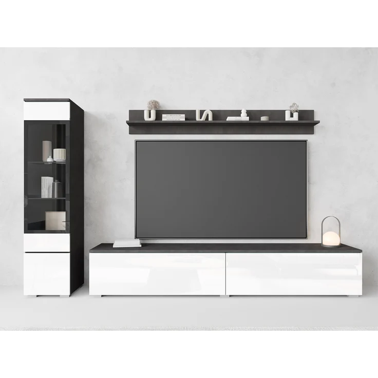 Wohnwand Doppo I (Farbe: Matera / Weiß Hochglanz, ohne Beleuchtung) – Bild 4