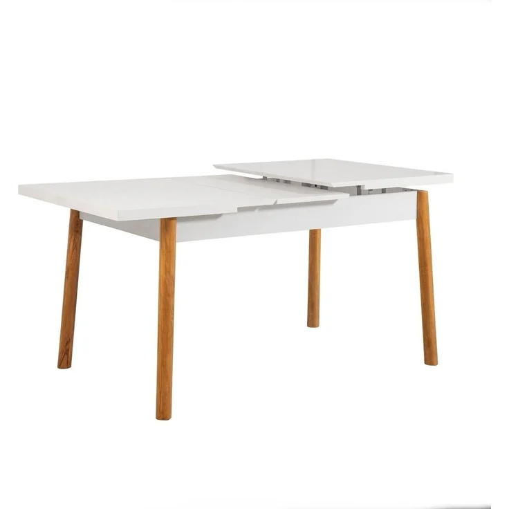Calicosy Ausziehbarer Tisch von 120 bis 153 cm, Dekor Weiß und Atlantik-Kiefer - SANTIAGO - Weiß – Bild 4