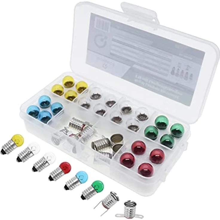 QUADRIOS Kugellampen E10 Sortiment Set, 3 W, klar bunten Farben, 32 Teile, ideal für Fahrrad, Gartenleuchten und Modellbau – Bild 1