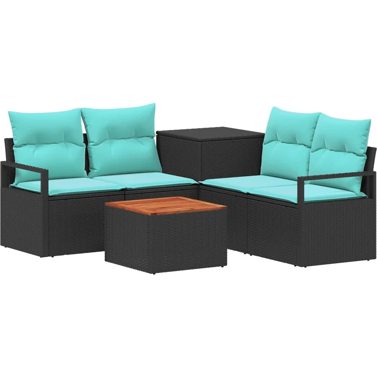 vidaXL Sofa Set 6 stk. Schwarz und Blau Polyrattan und Stahl 3447234 – Bild 2