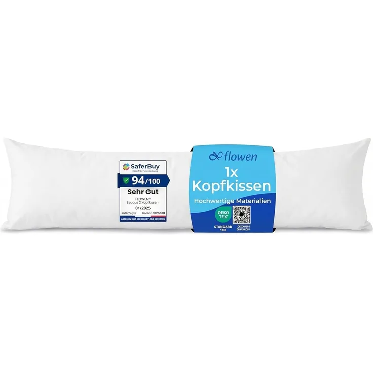 Flowen Seitenschläferkissen 40x145 cm Langes Kissen für Seitenschläfer Body Pillow 40x145 mit Mikrofaser-Füllung Hypoallergene Anti-Milben WeicheKopfkissenbezug 100% Polyester