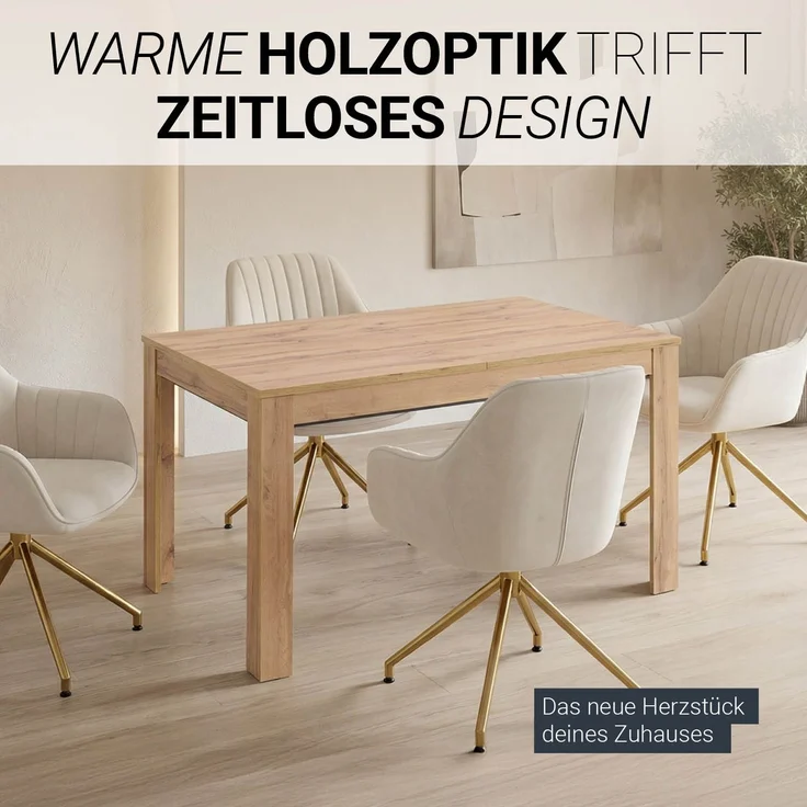Esstisch ausziehbar 135x86 cm Wohnzimmertisch Holz Eiche Küchentisch Esszimmertisch Holztisch Tisch – Bild 5