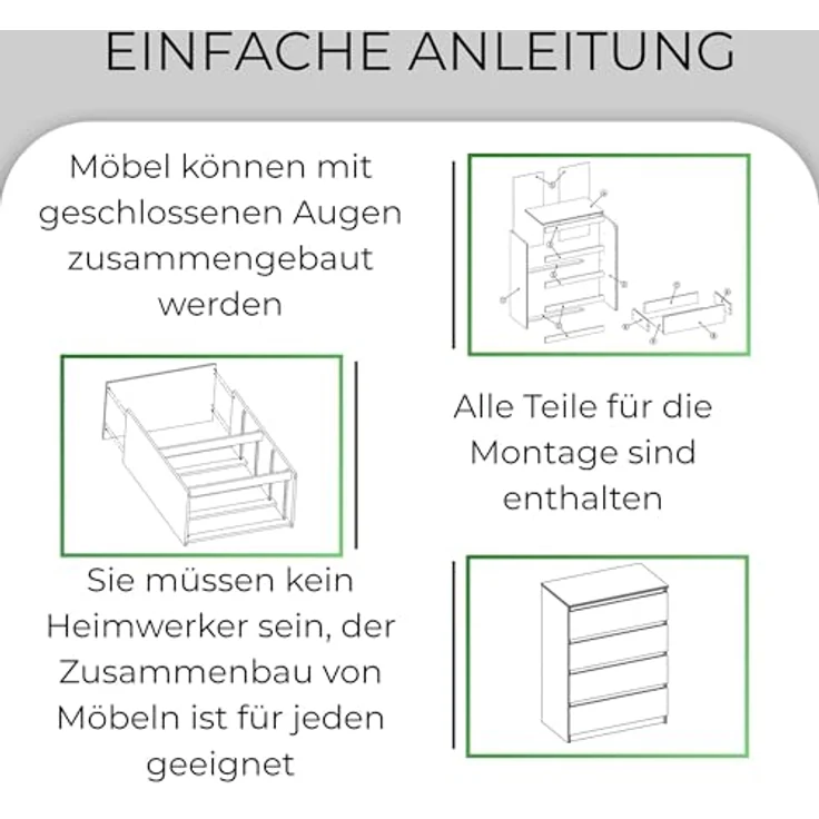 CDF Kommode Kashmir mit 4 Schubladen 97 cm Hoch Sideboard Schmale Komode Schlafzimmerkommode für Flur Büro Schlafzimmer Wohnzimmer Schubladenschrank Regal mit Schubladen Schrank Modernes Möbelstück – Bild 8
