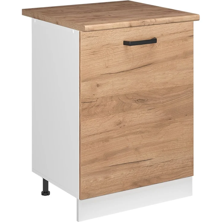 Küchenunterschrank R-Line Goldkraft Eiche/Weiß 60 cm mit 1 Tür Arbeitsplatte Goldkraft Eiche Vicco – Bild 1