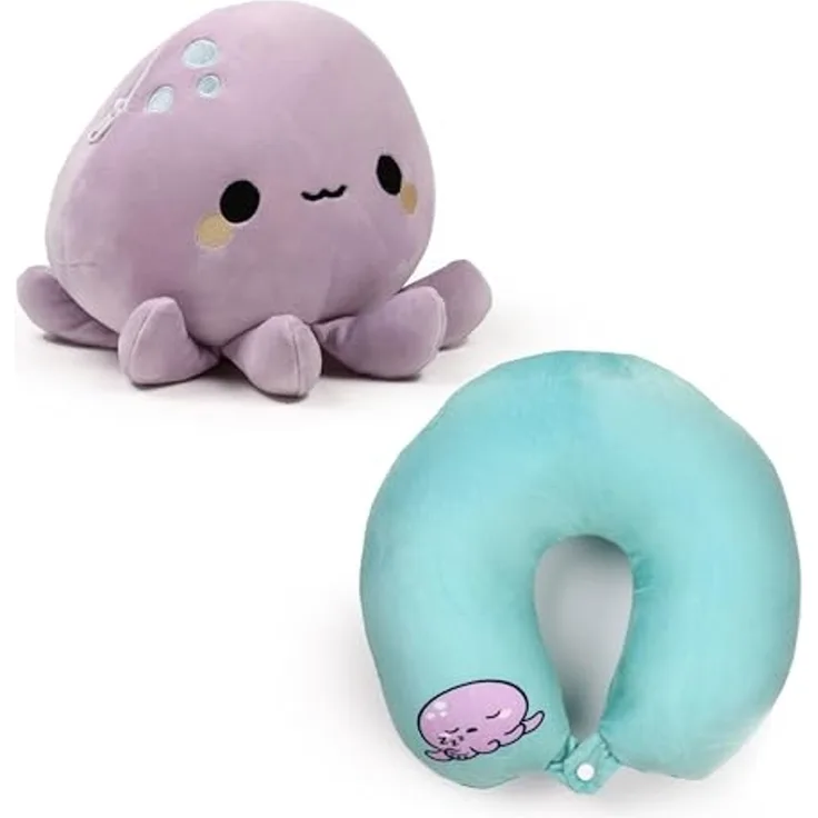 Puckator Nackenrollen Oktopus 2-in-1 Reisekissen und Plüschtier