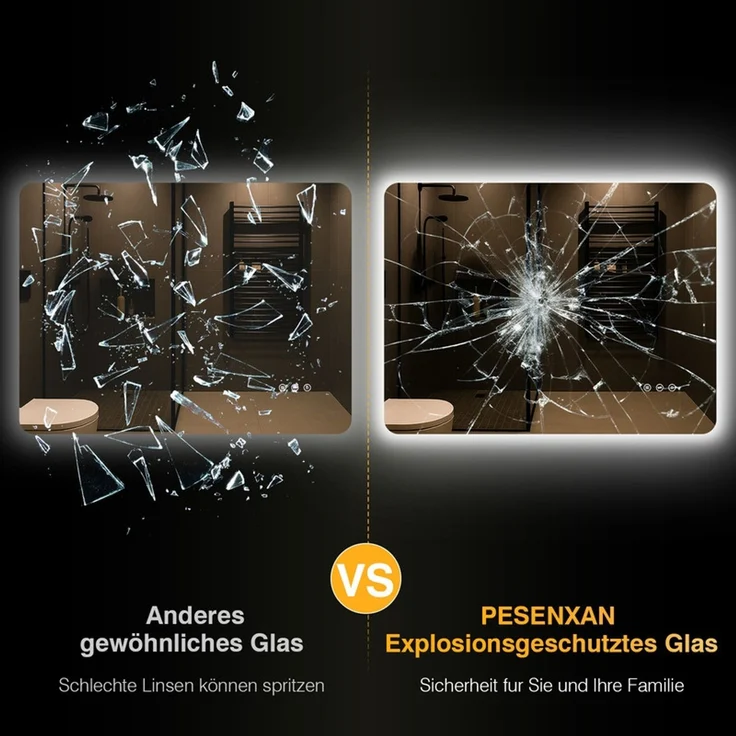 Pesenxan LED Badspiegel 80x60 cm, Badezimmerspiegel mit 3 Lichtfarben, dimmbar, Touch-Schalter & Antibeschlag, IP44, rahmenloses Design, für Badezimmer, Silber – Bild 5