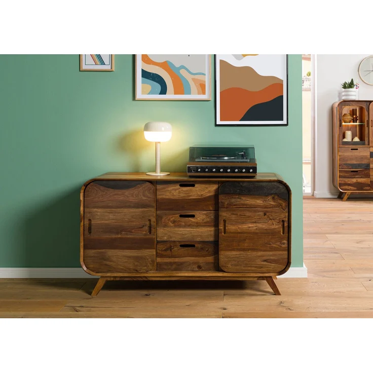 Sideboard Sheesham 134 x 40 x 75 dunkelbraun lackiert MAILAND #201 – Bild 9