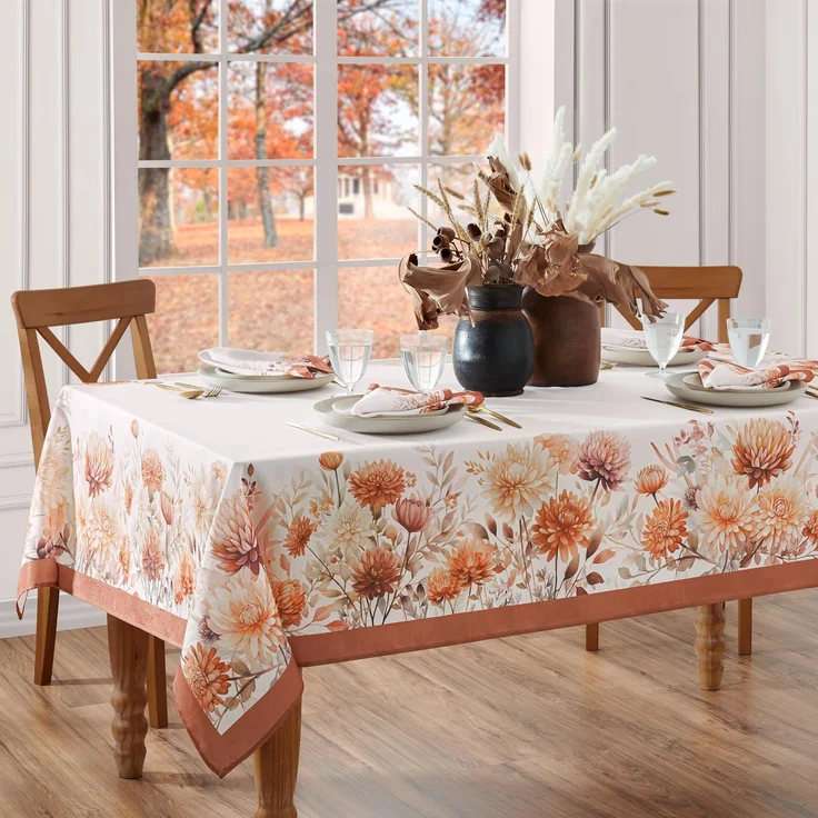 Elrene Home Fashions Tischdecke, rechteckig, Herbstblüten, Blumenmuster, Herbst/Ernte/Erntedankfest, knitterfrei, 152,4x213,4 cm