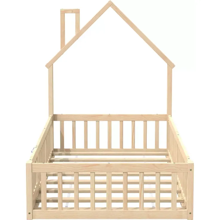 Hausbett mit Lattenrost und Rausfallschutz, 90x200 cm, Kinderbett, Jugendbett, Kiefer – Bild 7