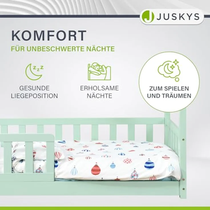 Juskys 'Marli' Hausbett 80x160 cm, mint, Kiefer massiv, mit Rausfallschutz und Lattenrost – Bild 8