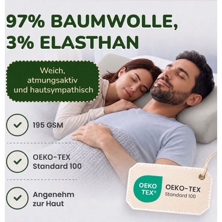 leevitex® Kissenbezug für Gesundheitskissen & Nackenkissen, 30-45 x 50-70 x 10-15 cm, (2 Stück), Jersey-Stretch mit Rundumgummizug, 97% Baumwolle, 3% Elasthan – Bild 4