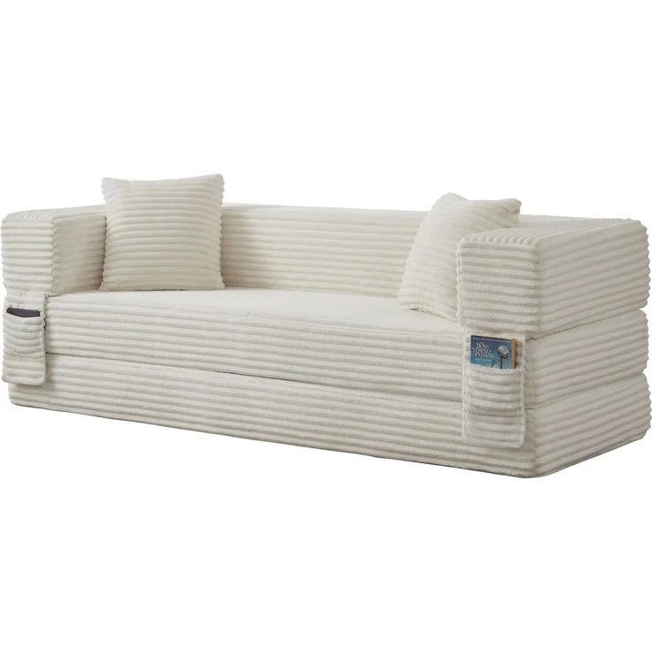 ZUBALIYA Schlafsofa, mit Schlaffunktion, H 60 × T 200 × B 76 cm, Weiß, Schaumstoff – Bild 12