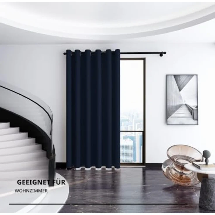 Deconovo Abdunklungsvorhang Blickdichte Vorhänge Thermogardine Dunkelblau | 1 Stück, H290 x B200 cm, Ösenschal, Abdunkelnd, Kälteschutz und Hitzeschutz, Vorhang für Schlafzimmer, Sichtschutz, UV-Schutz – Bild 4