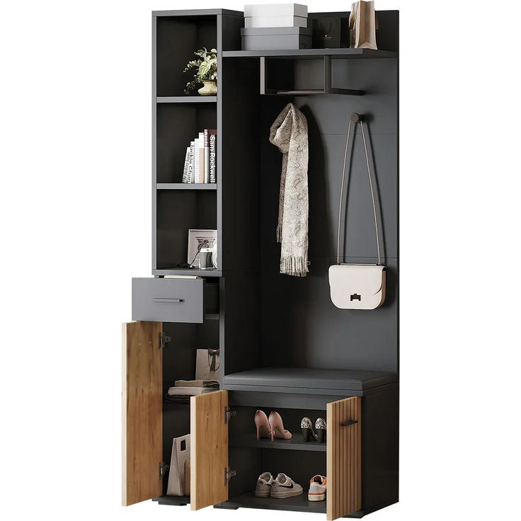 Garderoben-Set 80x35x175 cm mit Sitzbank, 2 Schränken und verstellbaren Böden – Bild 6
