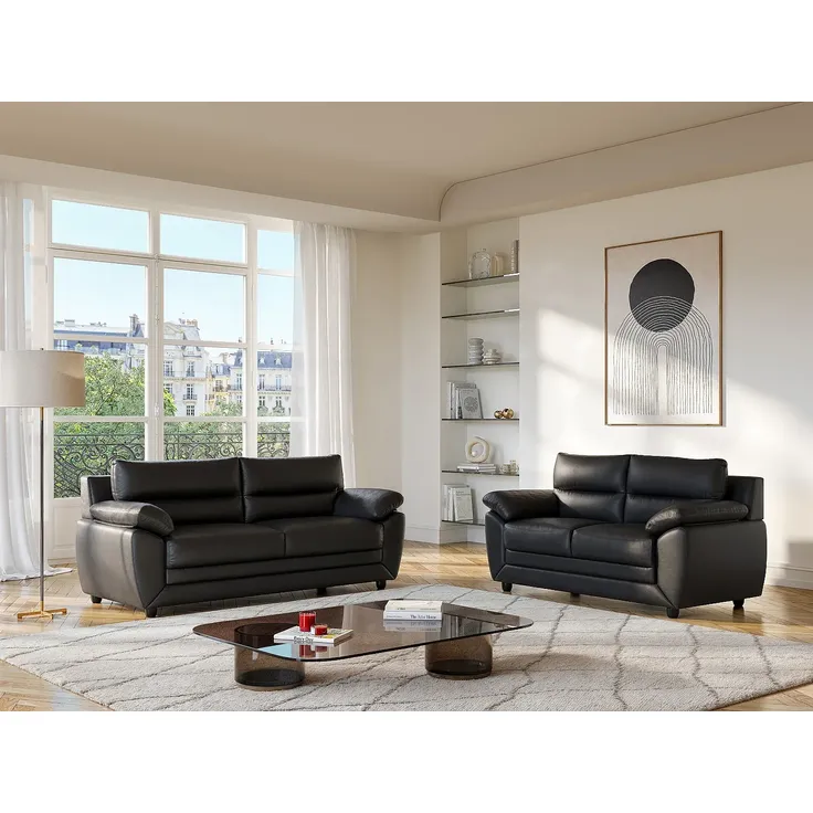 Vente-unique - MANOA Couchgarnitur Kunstleder Schwarz - B 82 cm x H 88 cm x L 163 cm201 cm – Bild 2