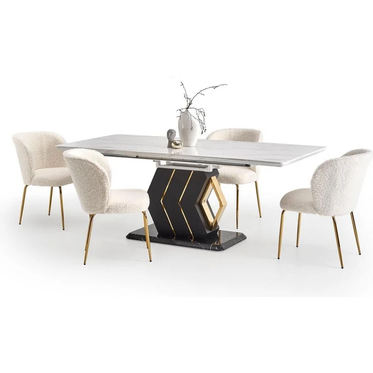 designimpex Esstisch Design HA-888 Tisch Marmoroptik - Schwarz Gold ausziehbar 160 bis 200 – Bild 5