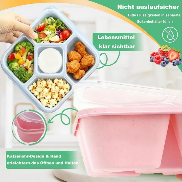 Agger Lunchbox 4er Set Snackboxen mit 5 Fächern – Auslaufsichere Bento Lunchboxen, (4-tlg), mit transparentem Deckel, für Erwachsene & Kinder – Bild 3