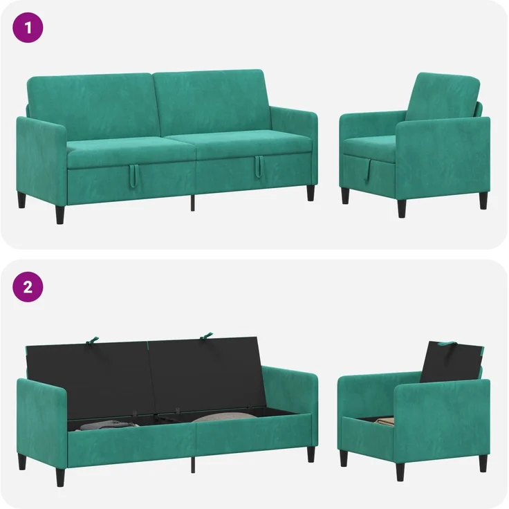 vidaXL Sofa Set mit Stauraum 2 stk. Türkis Polyester 3429256 – Bild 7
