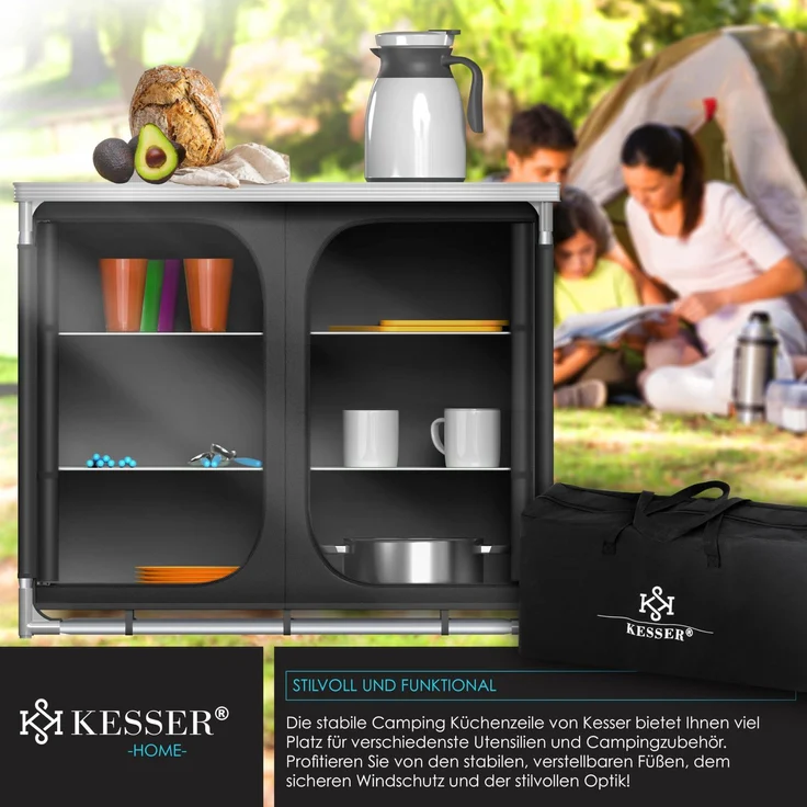 KESSER® Campingschrank, Campingküche mit Aluminiumgestell, inkl. Tragetasche , Kocherschrank für Camping , Campingmöbel , Outdoor Typ F6 (Anthrazit) – Bild 4