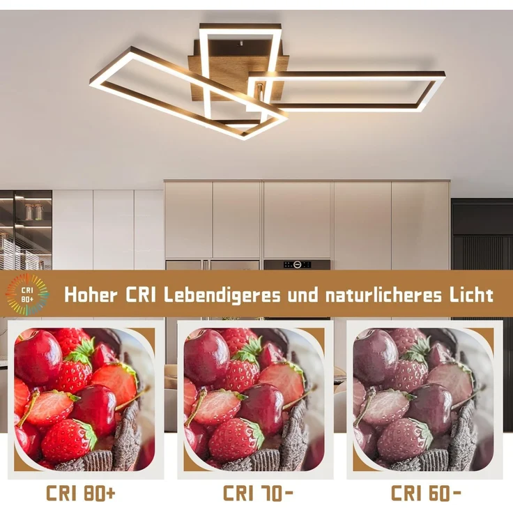 ZMH LED Deckenleuchte Deckenlampe Wohnzimmer - 3000K Holz Schwarz Wohnzimmerlampe Modern Schlafzimmerlampe Design Decke Lampe 32W Warmweiß Flurlampe für Schlafzimmer Büro Küche Esszimmer – Bild 2
