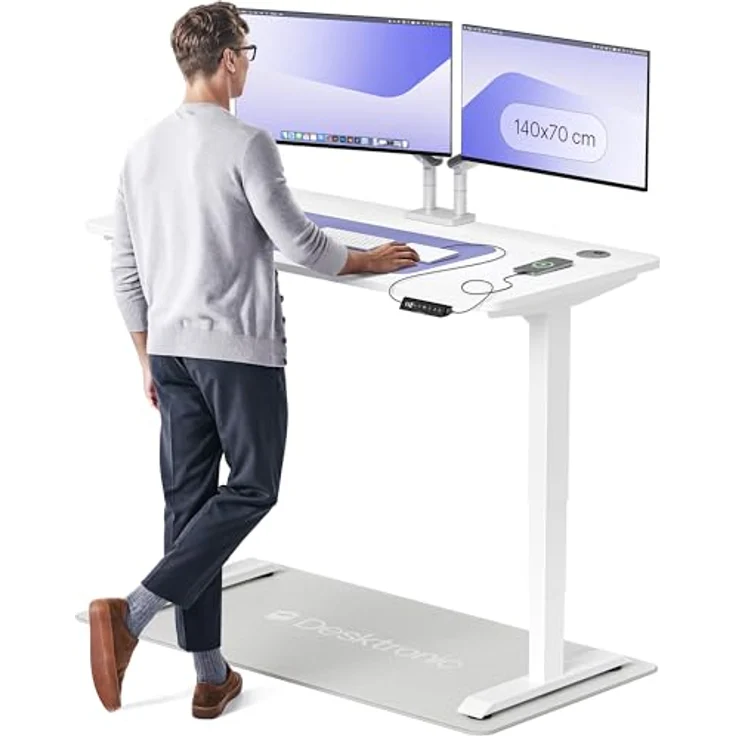 Höhenverstellbarer Schreibtisch - Höhenverstellbar Elektrisch mit Flüsterleisem Dual-Motor & Touchscreen - Hohe Tragfähigkeit - Stehtisch von Desktronic, Weiß + Weiß, 140x70 cm – Bild 2