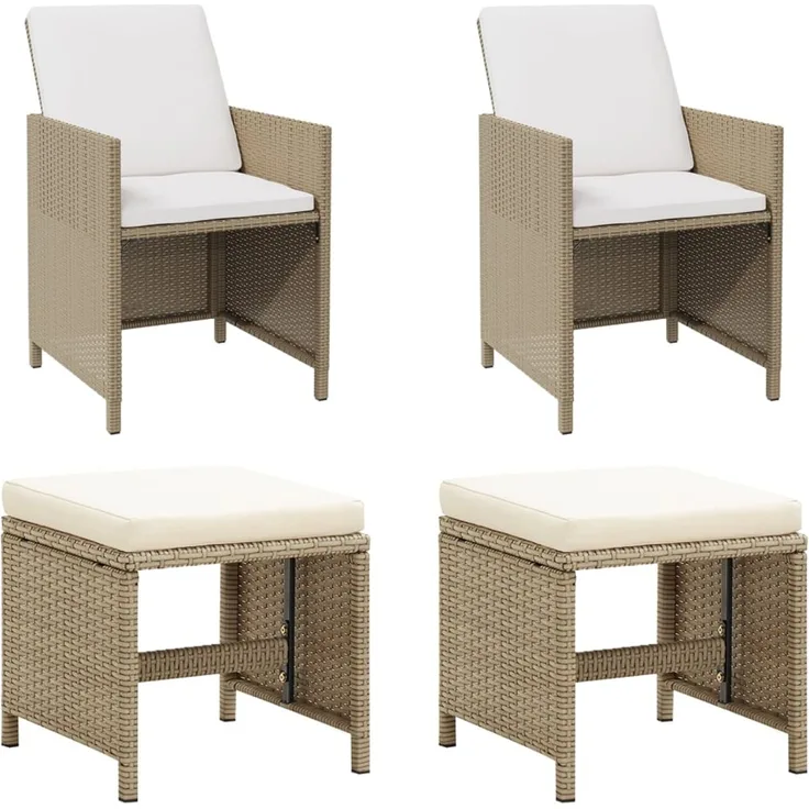 vidaXL Gartenstühle mit Hocker 2 Stk. Poly Rattan Beige 316781