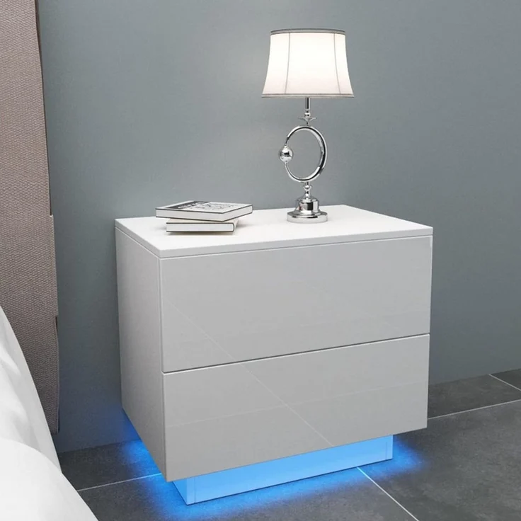 YOLEO Nachttisch Nachttisch Nachtschrank mit LED-Beleuchtung und 2 Schubladen – Bild 2