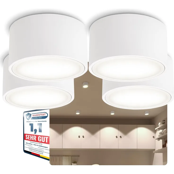 SSC-LUXon LED Aufbaustrahler Flache Aufbauleuchte CELI-X mit LED GX53 5W neutralweiss Spot rund, Neutralweiß