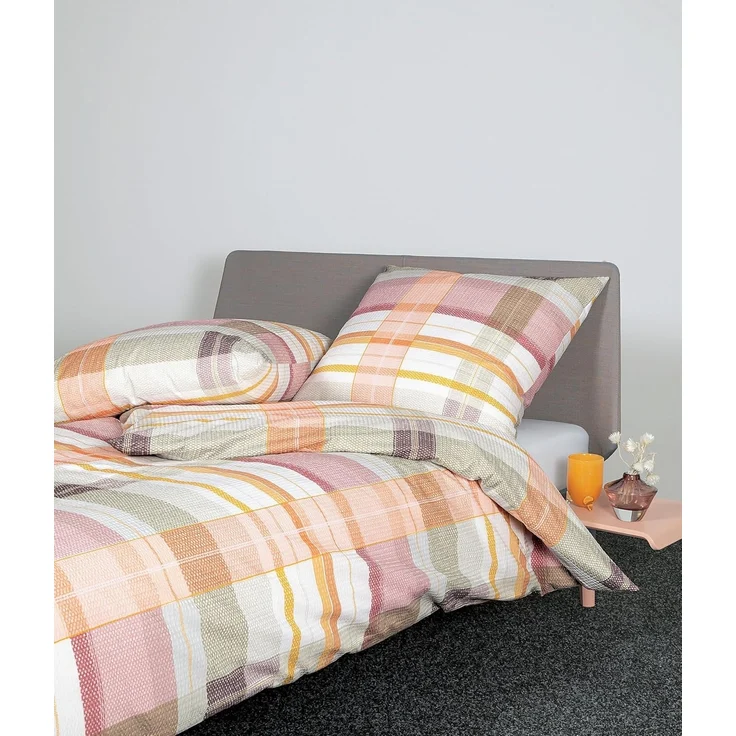 Bettwäsche Deluxe Premium, Traumschloss, Seersucker, 2 teilig, Streifen, rosa,grün,orange – Bild 1