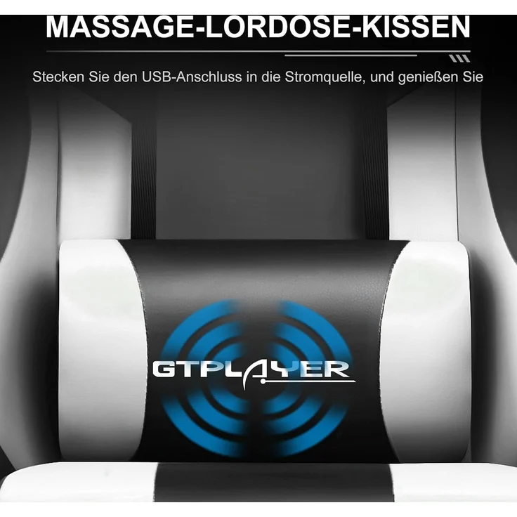 GTPLAYER Bürostuhl Gaming Stuhl Massage Gaming Sessel Ergonomischer Gamer Stuhl mit Fußstütze, Kopfstütze Massage-Lendenkissen, Gepolstert Gaming Chair, Drehsessel Weiß – Bild 2
