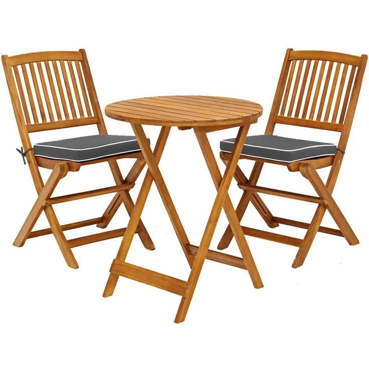 COSTWAY Balkonset, (3-tlg), klappbar, mit Sitzkissen, Akazienholz 2 Personen