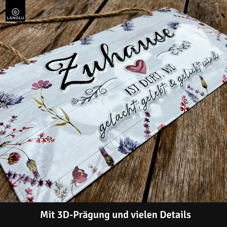 LANOLU Blechschild Zuhause Herz - 16x32cm – Metall – Mehrfarbig – 16120 – Bild 3