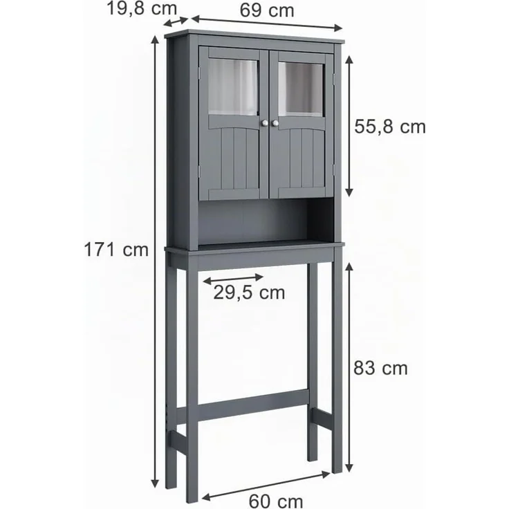 Toilettenschrank Bianco Grau 69 x 171 cm Vicco – Bild 3