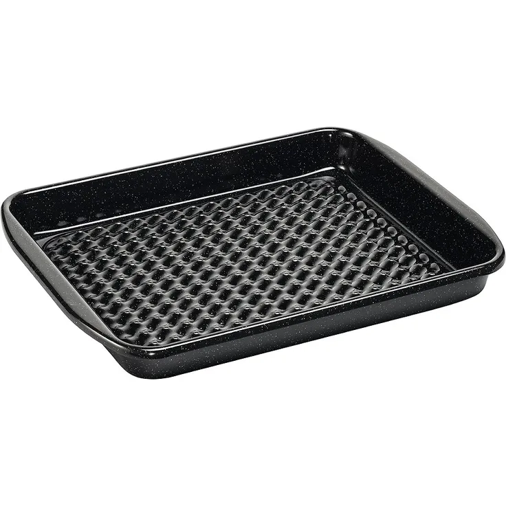 Riess Grilltasse Eckig Emaille Grillschale Schwarz Gelocht 42x32cm