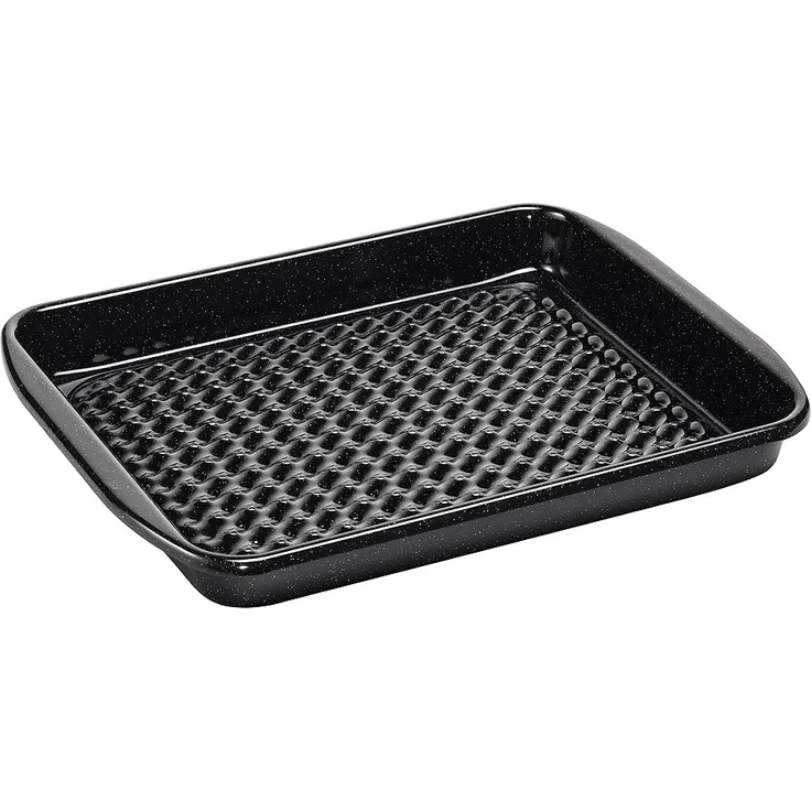Riess Grilltasse Eckig Emaille Grillschale Schwarz Gelocht 42x32cm