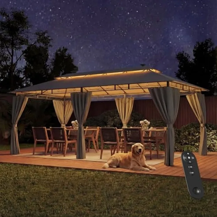 JUMMICO Gartenpavillon 3x6 m Doppeldach, Wasserdichtes & Stabiles Partyzelt mit Seitenwänden, Klappbarer Pavillon mit verstärkten Erdankern für Garten und Terrasse, Winterfest