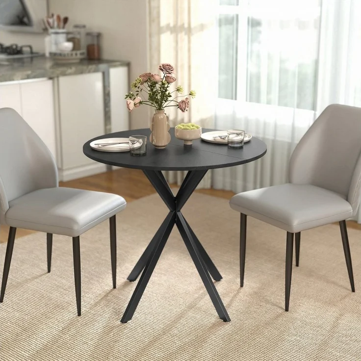 HOMCOM Esstisch Küchentisch im Industriestil mit Stahlbeinen für 2 Personen (für Esszimmer, Küche, Wohnzimmer, 1-St, rund, 80 x 80 x 75 cm), Schwarz – Bild 1