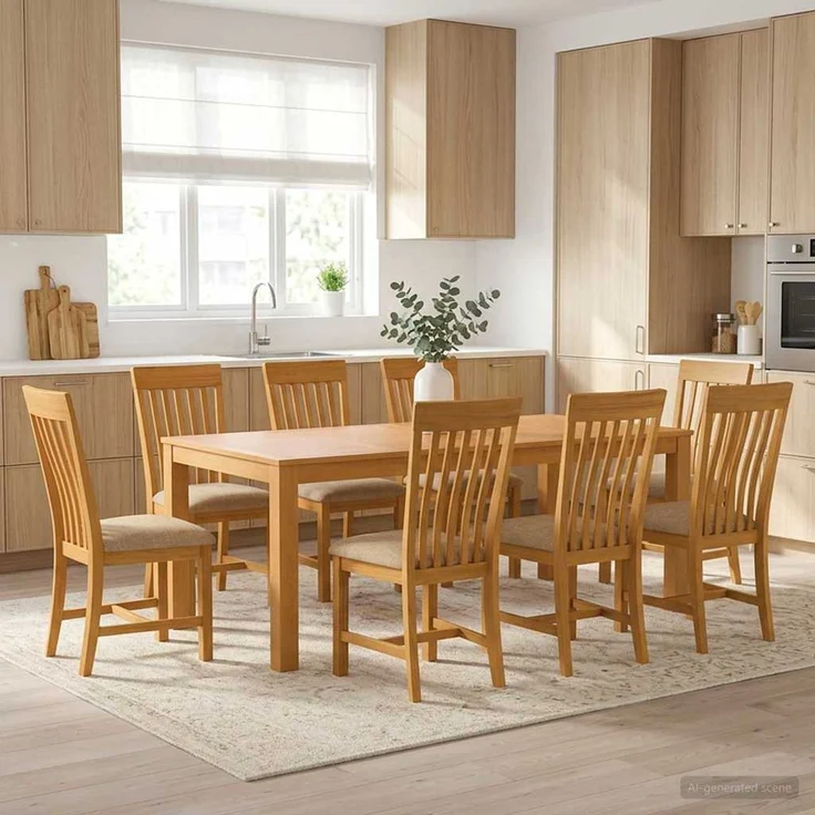 vidaXL Essgruppe 9 Stk. Beige Massivholz Eiche 3430411 – Bild 1