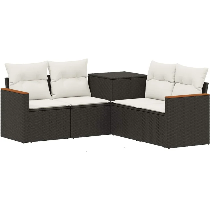 vidaXL Sofa Set 5 stk. Schwarz und Cremeweiß 179 x 179 x 85 cm 3447932 – Bild 2