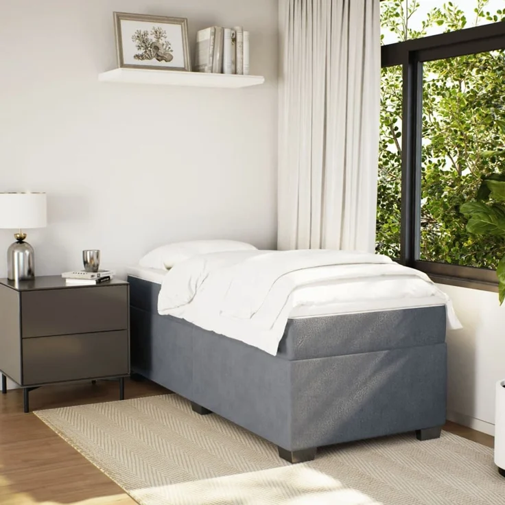vidaXL Boxspringbett mit Matratze Dunkelgrau 90x200 cm Samt 3285258 – Bild 3