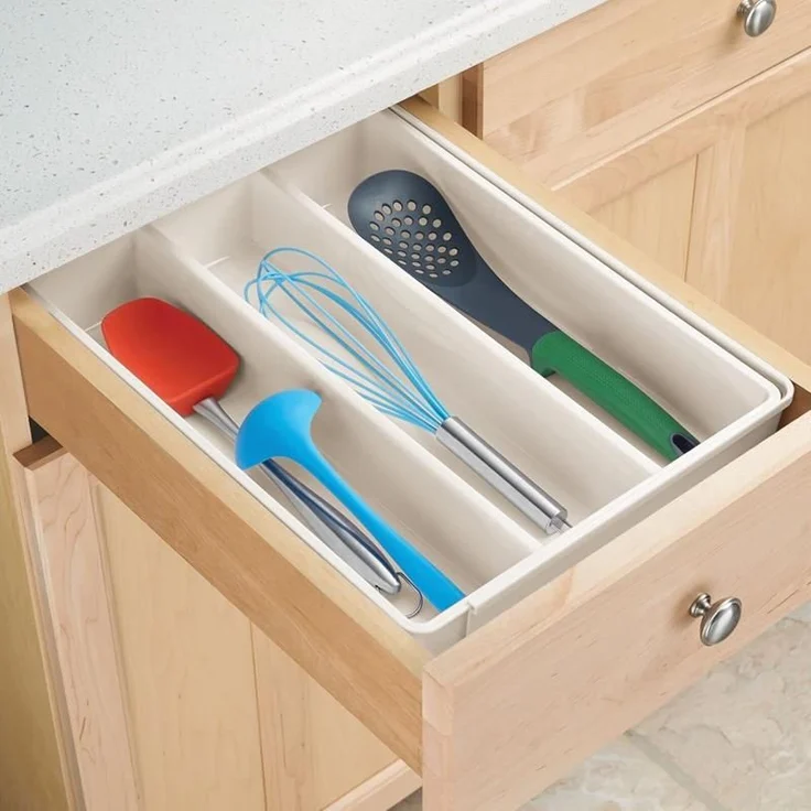 Besteckkasten Schubladen Organizer Besteckeinsatz ausziehbar mDesign creme – Bild 5