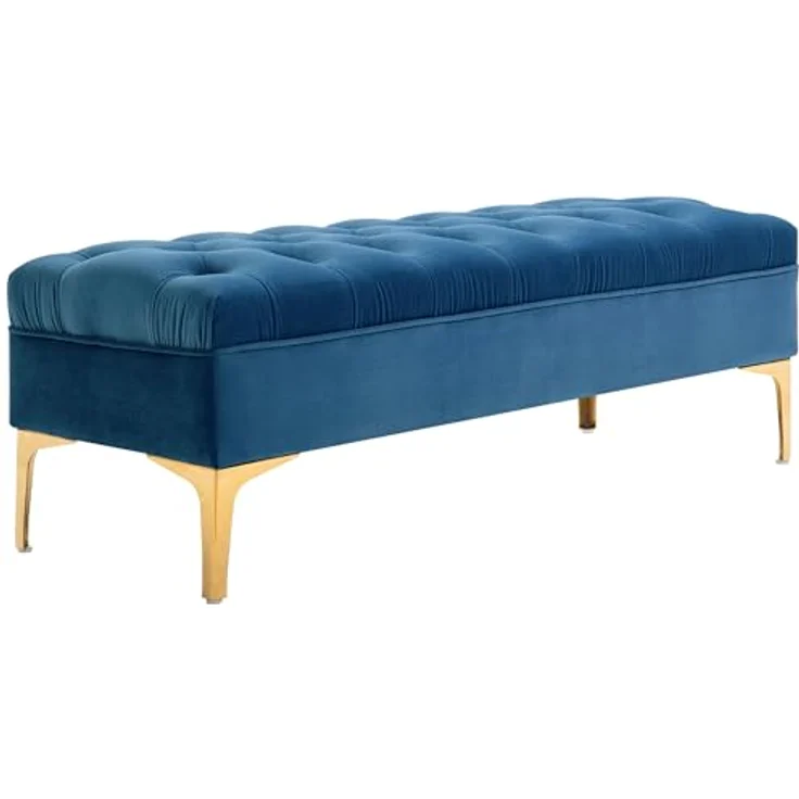 HOMCOM Polsterbank Schlafzimmerbank mit erhöhten Beine (Sitzottomane, 1-St, Sitzbank), Samt Blau 118 x 45 x 42 cm – Bild 2