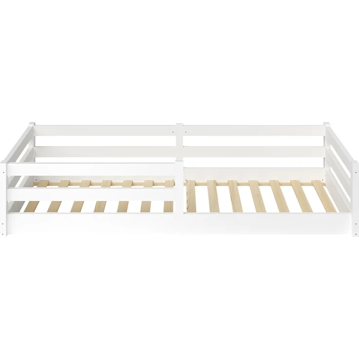 Bellabino 'Iskri' Bodenbett 90x200 cm, weiß, Massivholz Kiefer, Montessori Kinderbett mit Rausfallschutz und Lattenrost – Bild 11