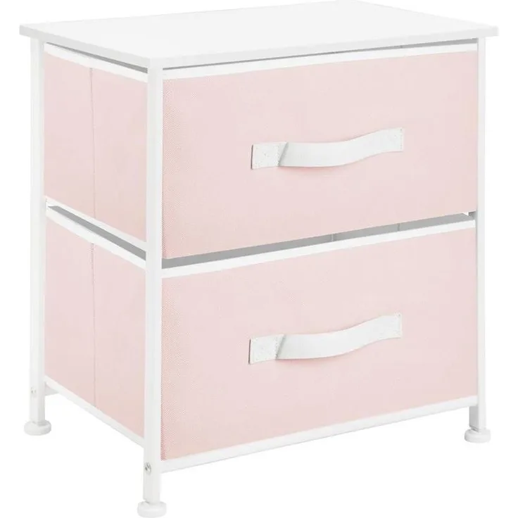 mDesign Nachttisch Kommode Schrank Organizer Stoff Metall MDF Rosa / Weiß