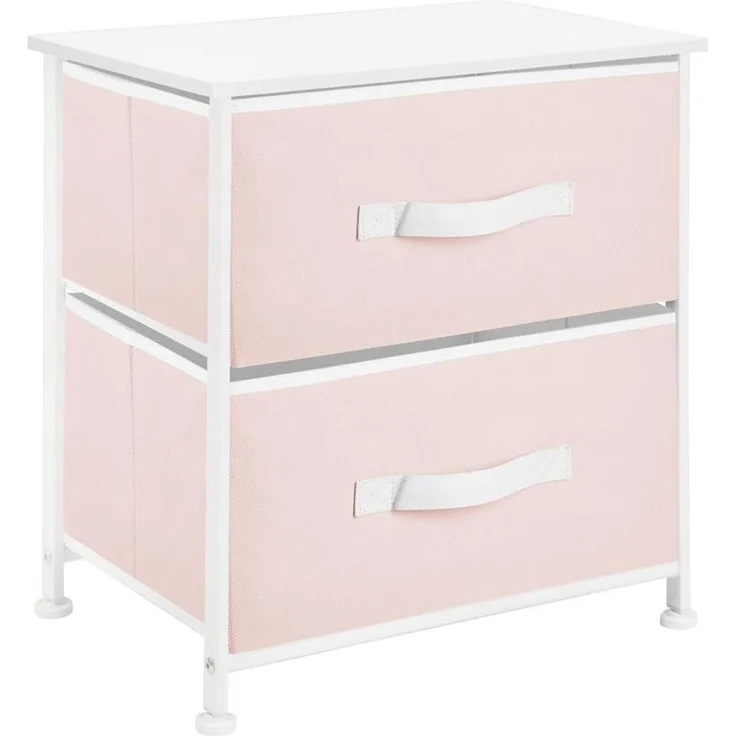 mDesign Nachttisch Kommode Schrank Organizer Stoff Metall MDF Rosa / Weiß – Bild 1