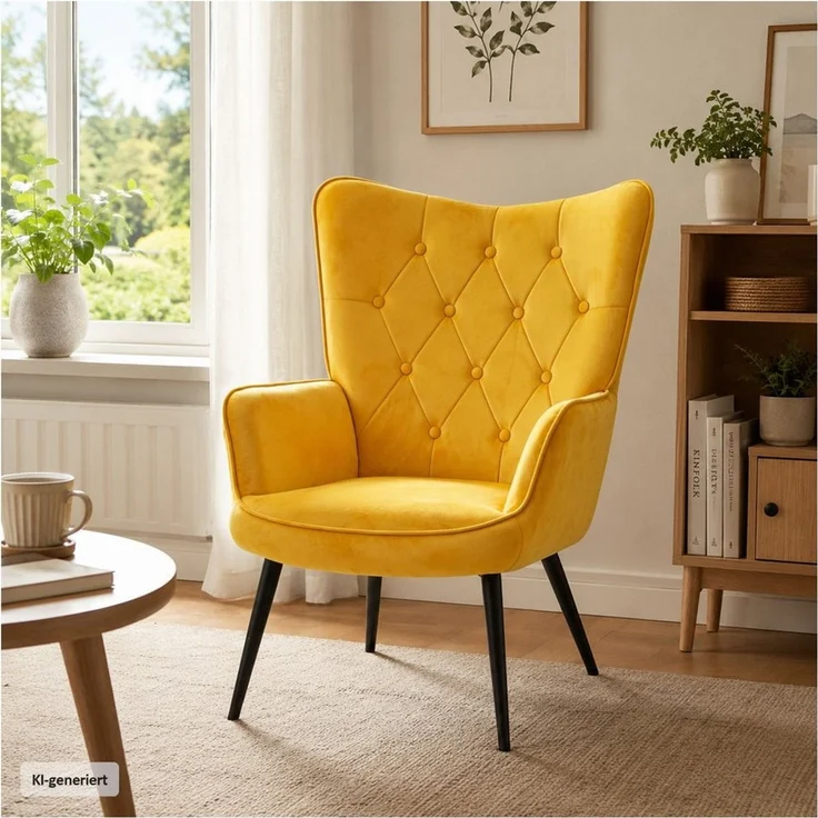 HTI-Living Loungesessel Ohrensessel Freya Velvet Gelb (1 Stück, 1-St, 1 Sessel), Loungesessel mit samtiger Oberfläche und Armlehnen – Bild 1