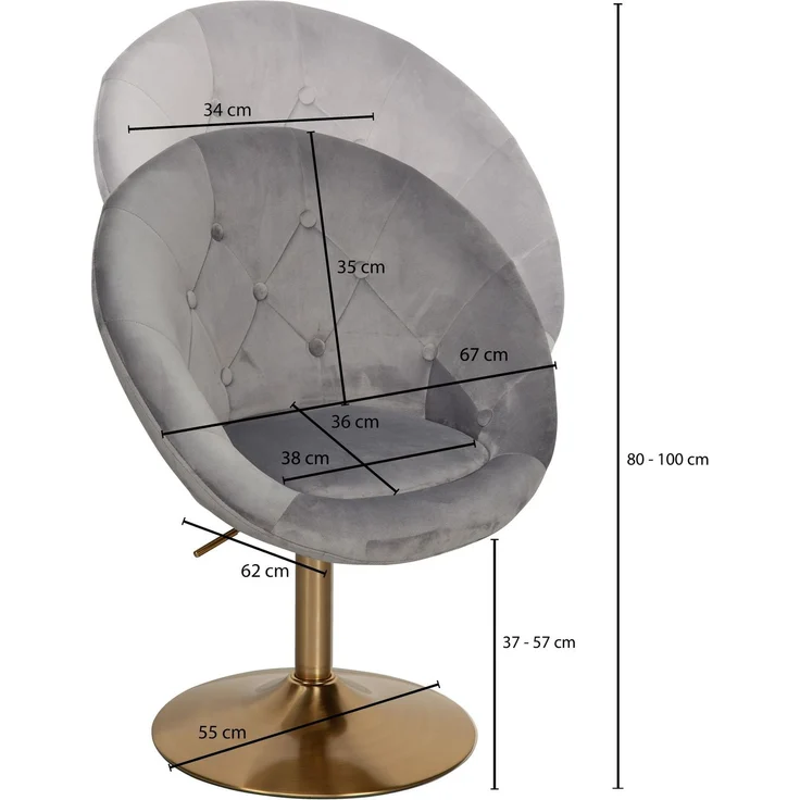 Loungesessel Samt Grau Gold Design Drehstuhl mit Rückenlehne – Bild 7