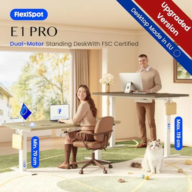 FLEXISPOT Höhenverstellbarer Schreibtisch mit 2 Motoren & 25MM EINTEILIGER Tischplatte 140x80 cm, Ergonomischer Bürotisch Elektrisch mit Kabelmanagement, Memory Funktion & Höhenanzeige – Bild 3