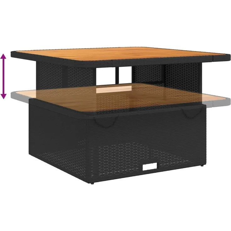 Gartentisch, Beistelltisch, Balkontisch Schwarz 110x110x71 cm Poly Rattan und Akazienholz – Bild 4