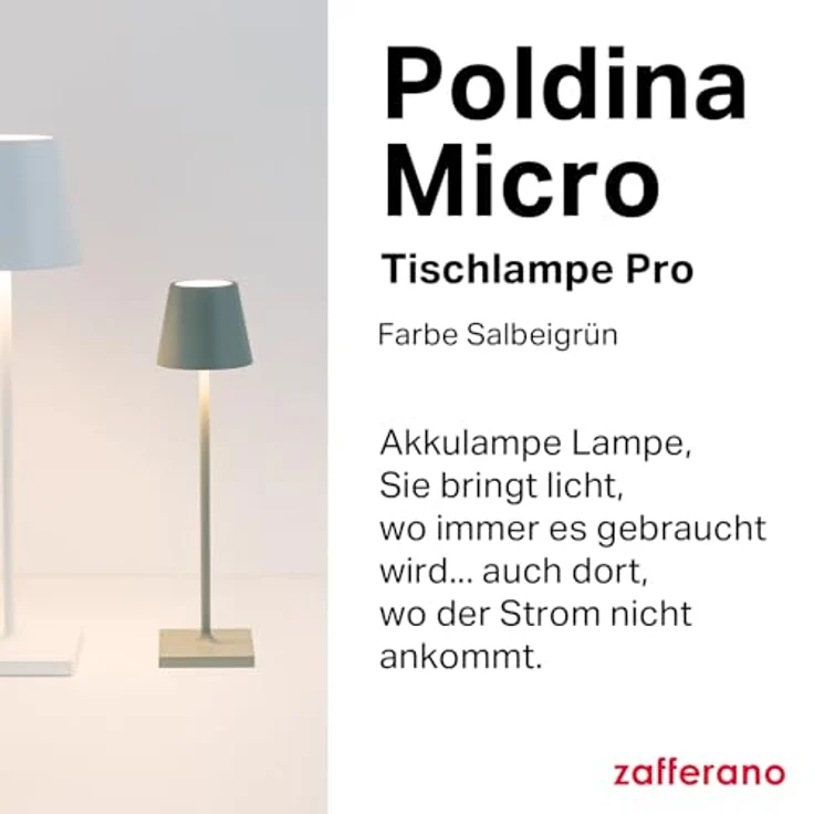 Zafferano, Poldina Micro Lampe, Kabellose, Wiederaufladbare Tischlampe mit Touch Control, Geeignet für Wohnzimmer und Außenbereich, Dimmer, 2200-3000 K, Höhe 27,5 cm, Farbe Salbeigrün – Bild 4